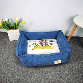 Fabric Craft Printing Square Warm Pet Bed (Option: Dark Blue-50x60cm)