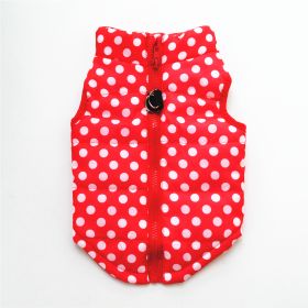 New Dog Clothes Winter Thickened Dog Cotton-padded Jacket Waistcoat Vest Down Silk Cotton Traction Buckle (Option: Red Polka Dot-S)