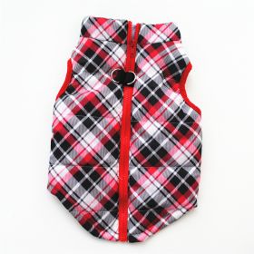 New Dog Clothes Winter Thickened Dog Cotton-padded Jacket Waistcoat Vest Down Silk Cotton Traction Buckle (Option: Plaid-M)