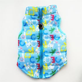 New Dog Clothes Winter Thickened Dog Cotton-padded Jacket Waistcoat Vest Down Silk Cotton Traction Buckle (Option: Light Blue Letters-XL)